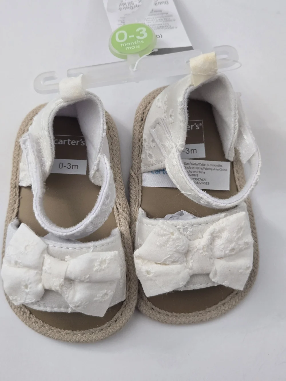 Carter’s Baby Girl White Eyelet Bow Sandals 0-3 Months Espadrille NWT